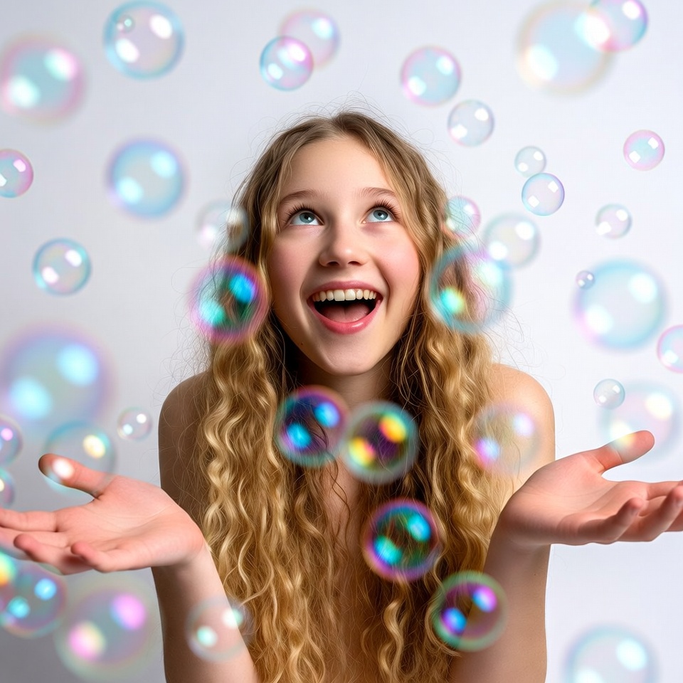 Girl surrounded by colorful bubbles Girl surrounded by colorful bubbles