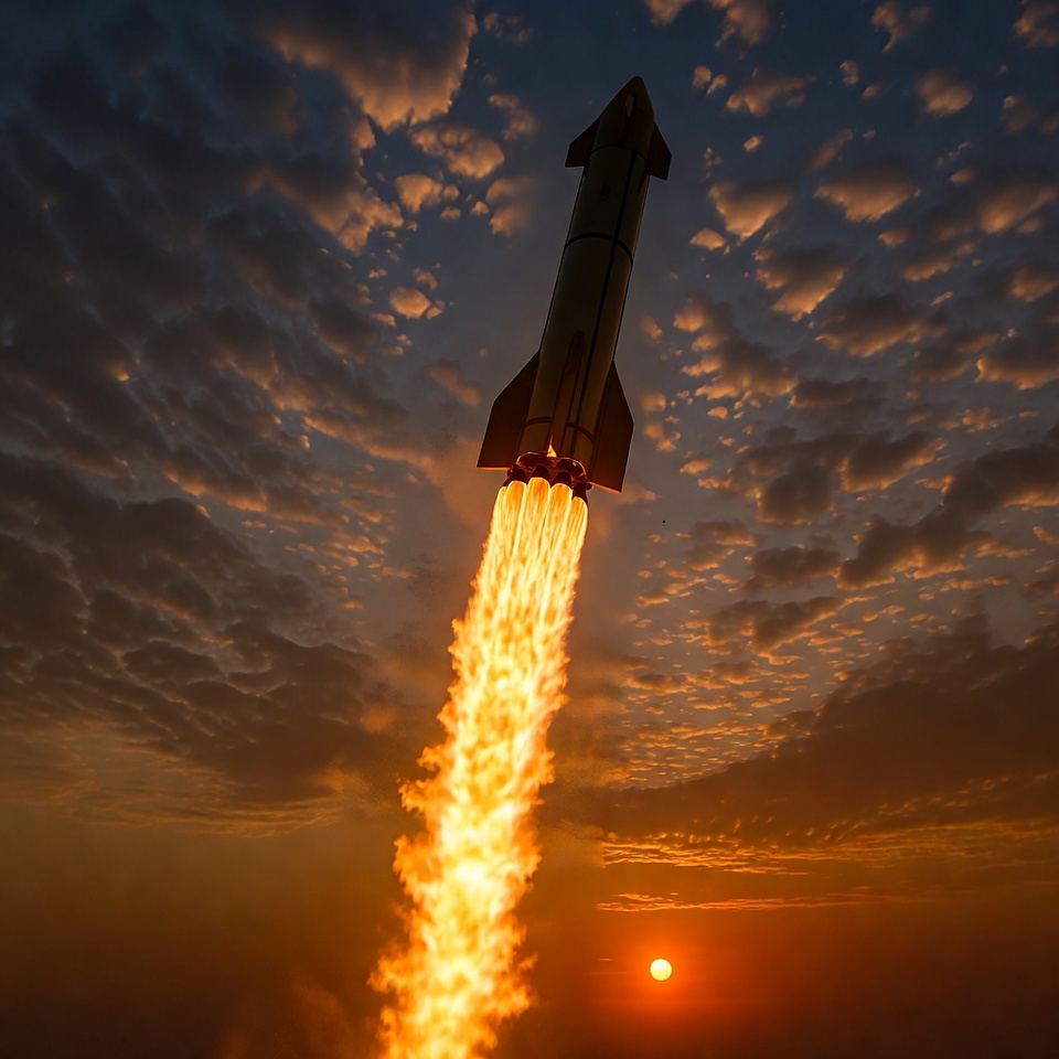 Rocket launching at sunset Rocket launching at sunset
