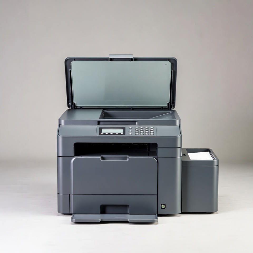 Open Multifunction Printer on White Background Open Multifunction Printer on White Background