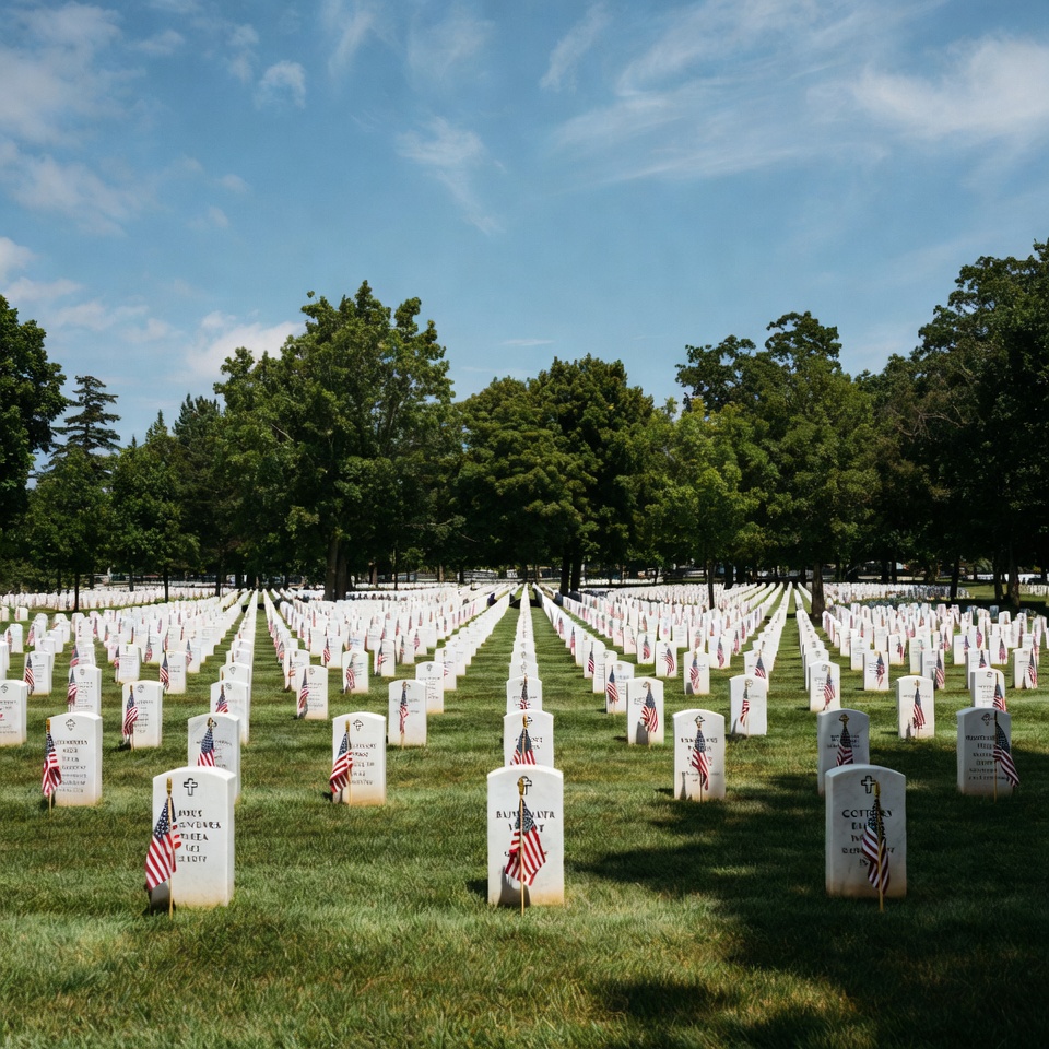 American Flags on Military Cemetery Graves American Flags on Military Cemetery Graves