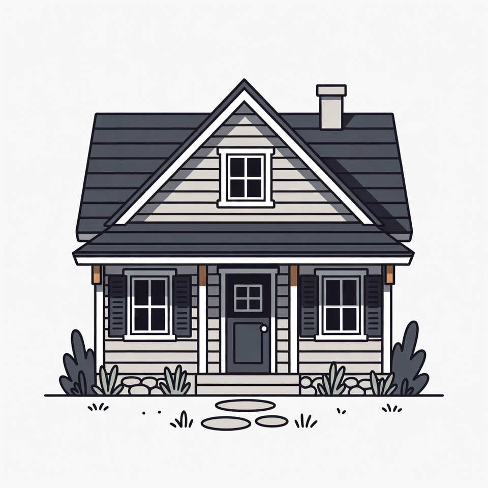 Cartoon Gray House with Porch Cartoon Gray House with Porch