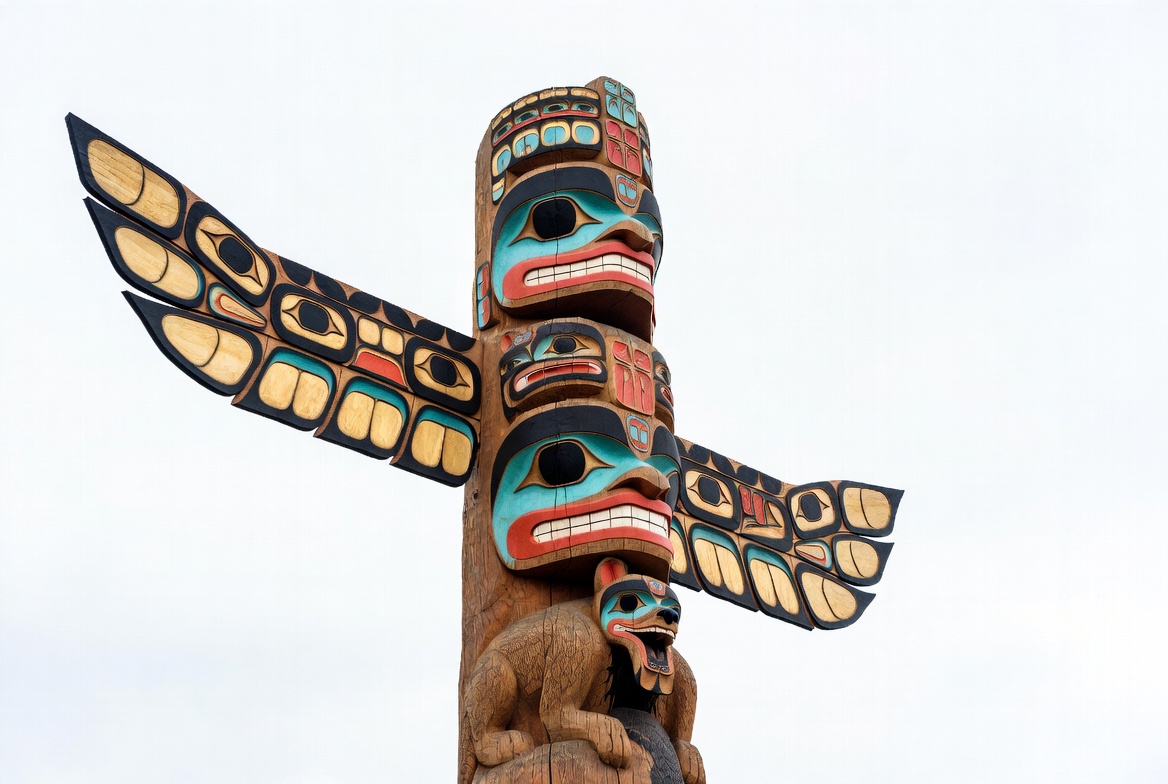 Colorful Totem Pole with Eagle and Bear Colorful Totem Pole with Eagle and Bear