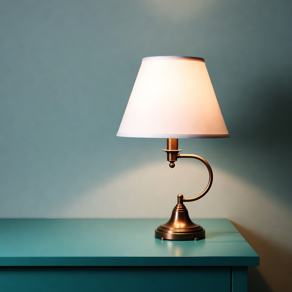 Brass Table Lamp on Teal Desk Brass Table Lamp on Teal Desk