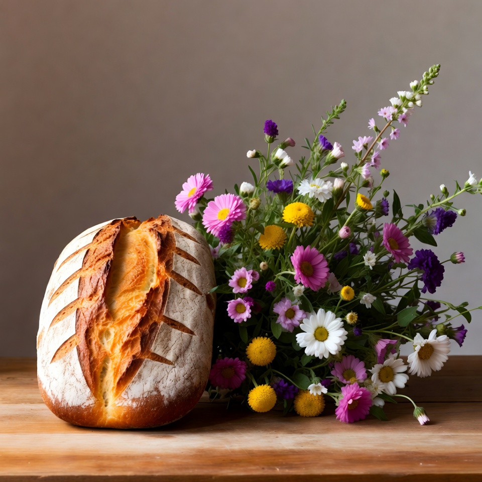 Fresh bread with colorful flowers Fresh bread with colorful flowers