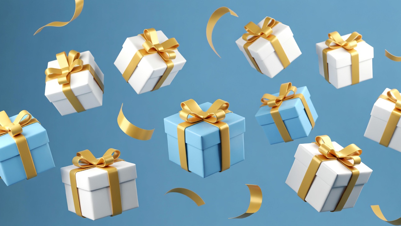 Floating Gift Boxes with Gold Ribbons Floating Gift Boxes with Gold Ribbons