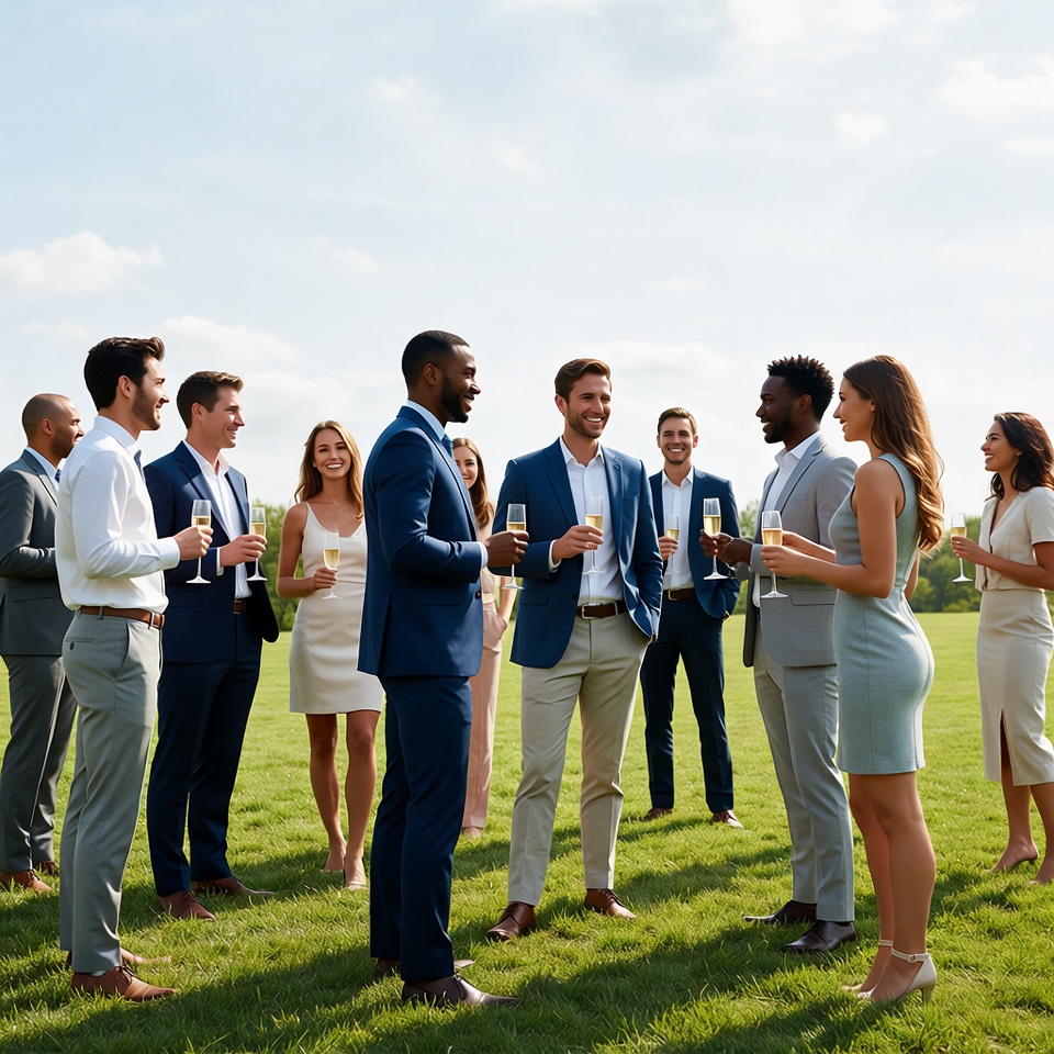 Diverse group toasting champagne outdoors Diverse group toasting champagne outdoors
