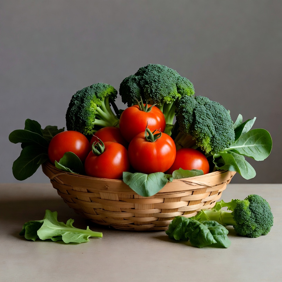 Basket of Tomatoes and Broccoli Basket of Tomatoes and Broccoli