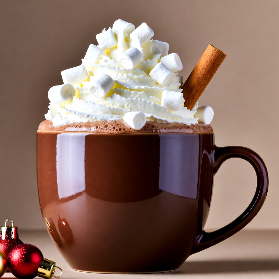 Hot Chocolate with Whipped Cream and Cinnamon Stick Hot Chocolate with Whipped Cream and Cinnamon Stick