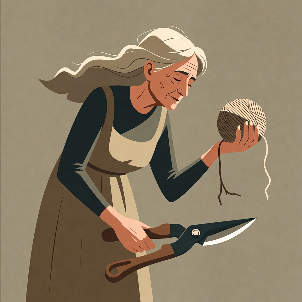 Elderly woman cutting yarn ball Elderly woman cutting yarn ball