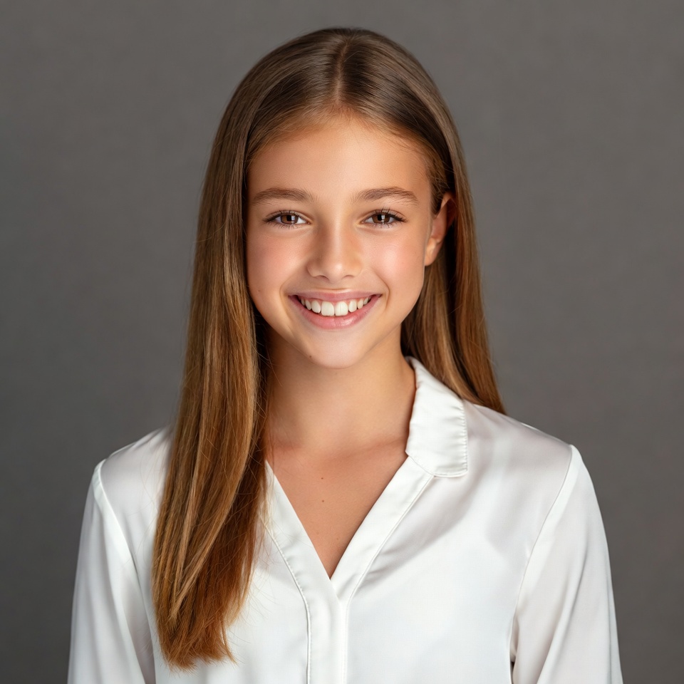 Smiling girl with long brown hair Smiling girl with long brown hair