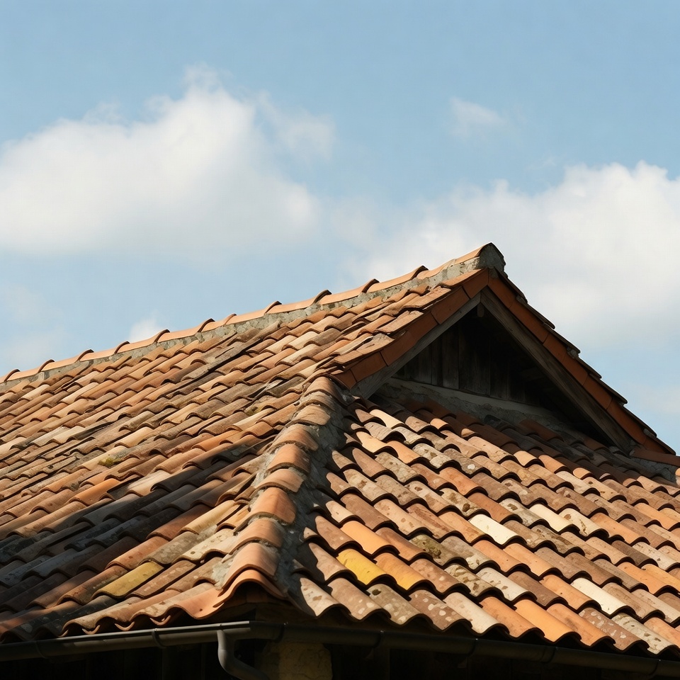 Red tiled roof under blue sky Red tiled roof under blue sky