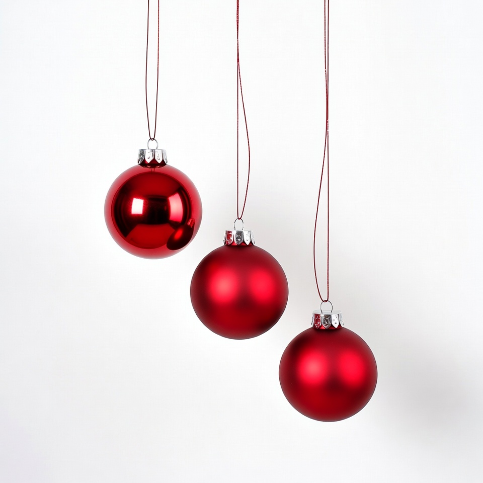 Three Red Christmas Baubles Hanging Three Red Christmas Baubles Hanging