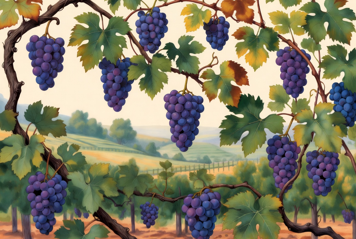 Purple Grapes on Vine in Vineyard Purple Grapes on Vine in Vineyard