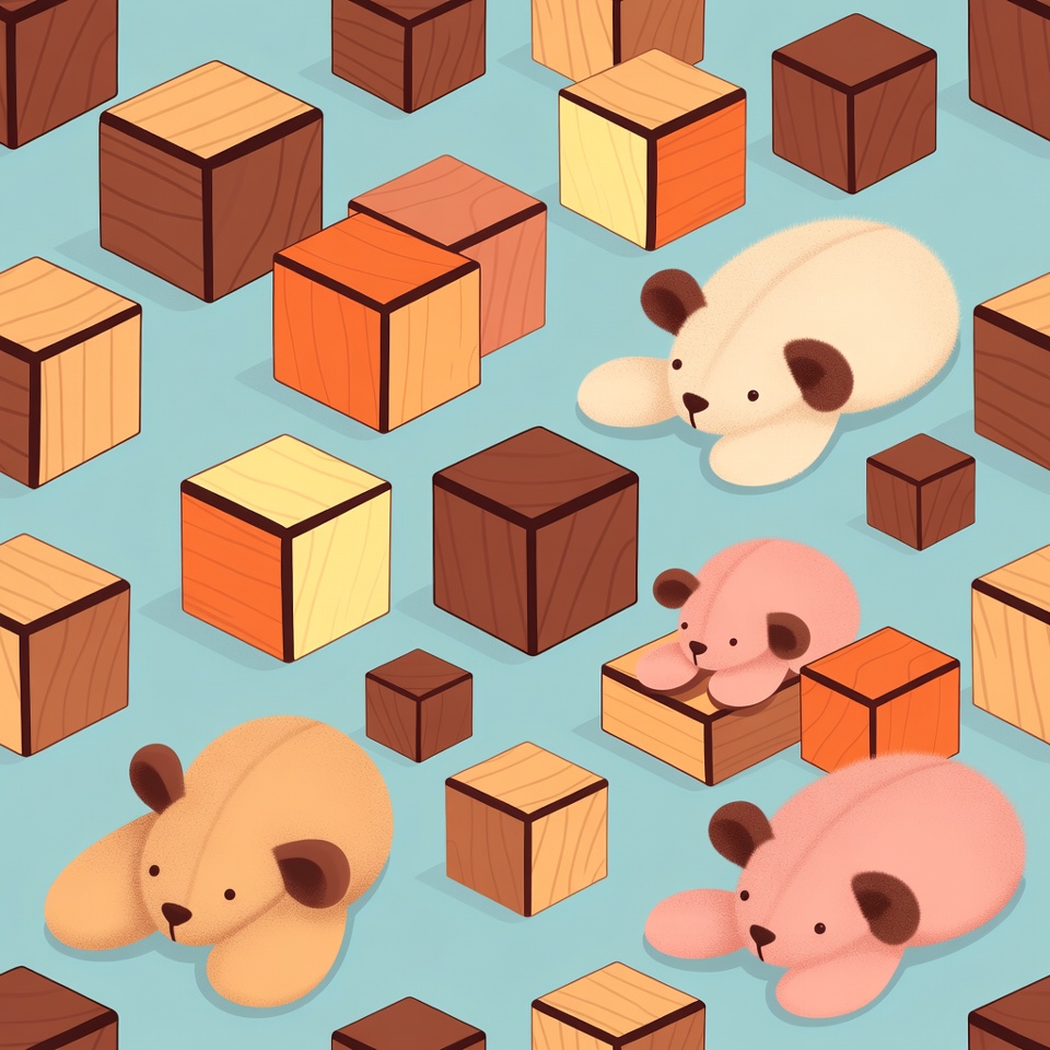 Cute Teddy Bears with Wooden Blocks Cute Teddy Bears with Wooden Blocks