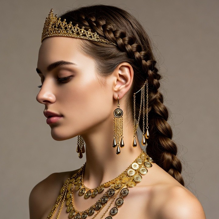 Woman with gold crown and jewelry Woman with gold crown and jewelry
