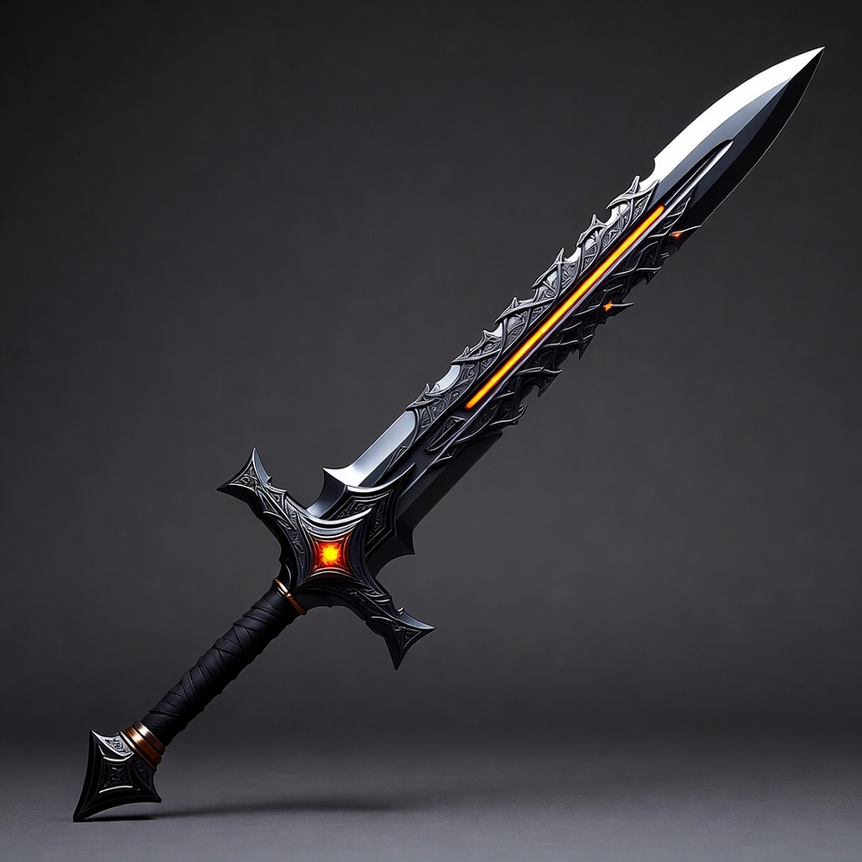 Black Fantasy Sword with Glowing Orange Runes Black Fantasy Sword with Glowing Orange Runes
