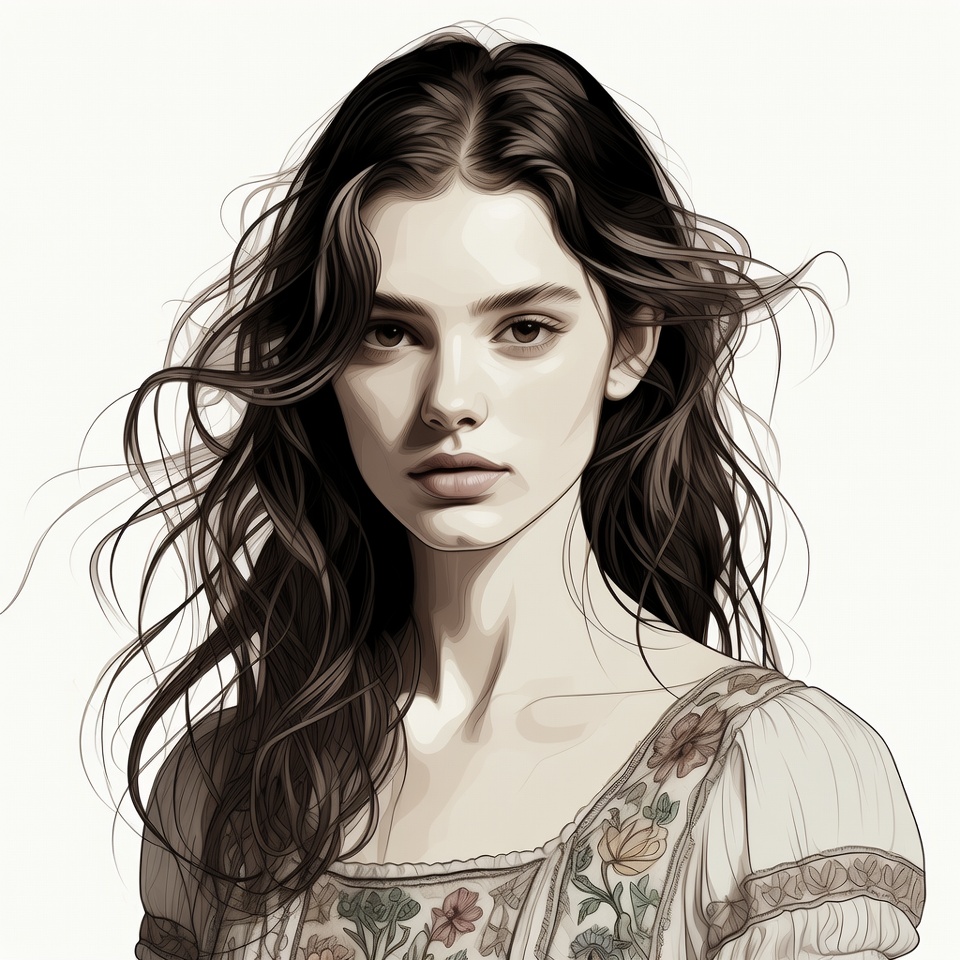 Beautiful woman with flowing dark hair Beautiful woman with flowing dark hair