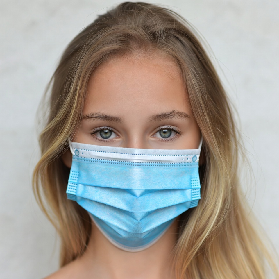 Girl wearing blue face mask Girl wearing blue face mask