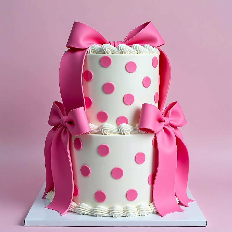 Pink Polka Dot Two-Tier Cake with Bows Pink Polka Dot Two-Tier Cake with Bows