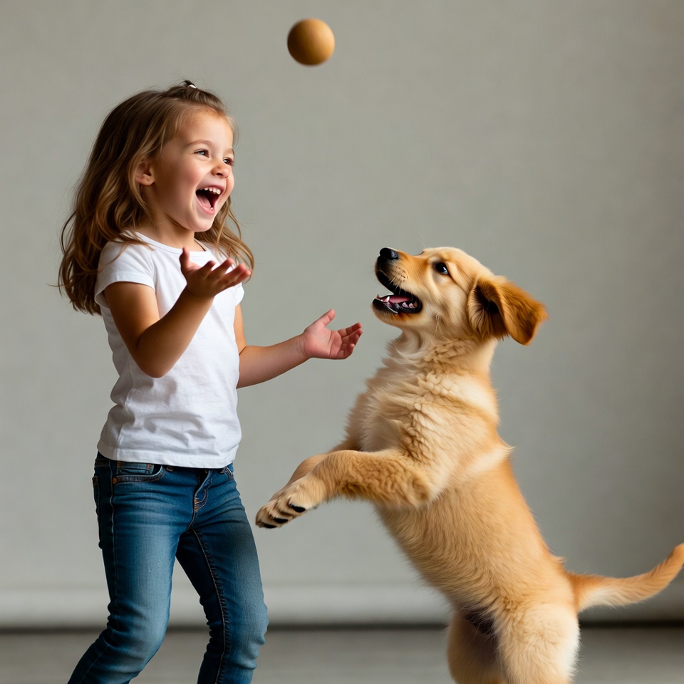 Girl playing with golden retriever puppy Girl playing with golden retriever puppy