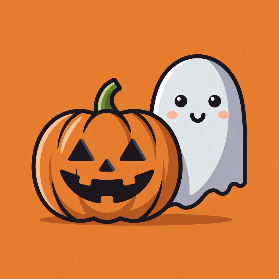 Cartoon Jack-o-Lantern and Cute Ghost Cartoon Jack-o-Lantern and Cute Ghost