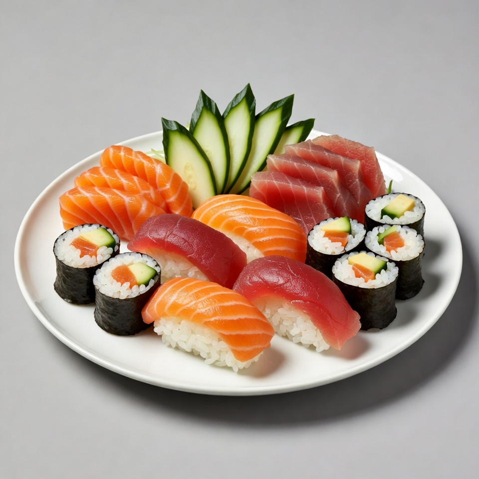 Assorted Sushi Platter on Plate Assorted Sushi Platter on Plate