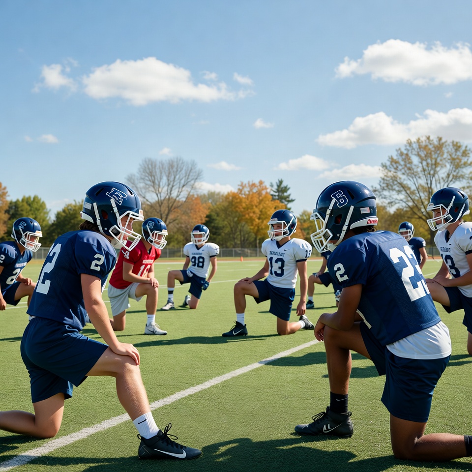 Football team huddle on field Football team huddle on field