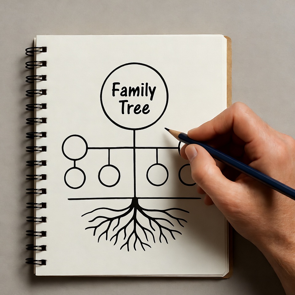 Hand drawing family tree in notebook Hand drawing family tree in notebook