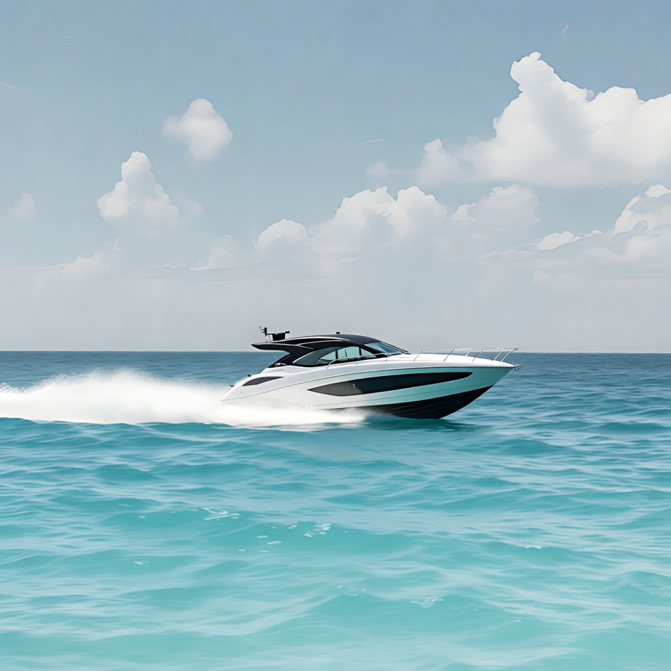 White speedboat racing on ocean White speedboat racing on ocean