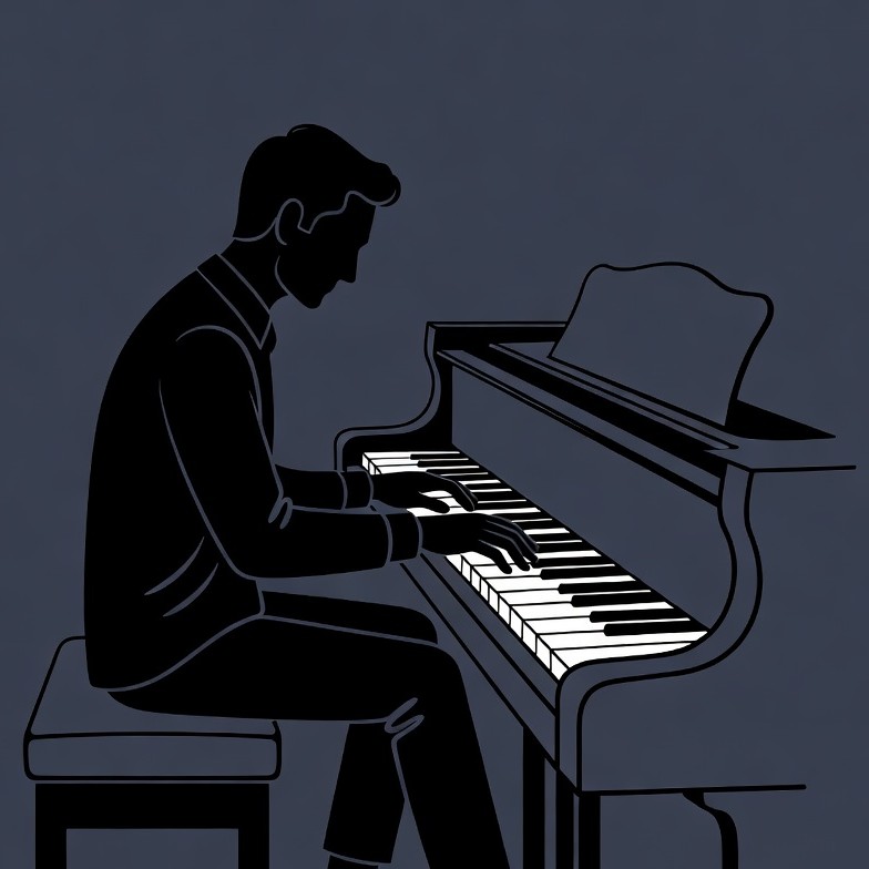 Man playing piano silhouette Man playing piano silhouette