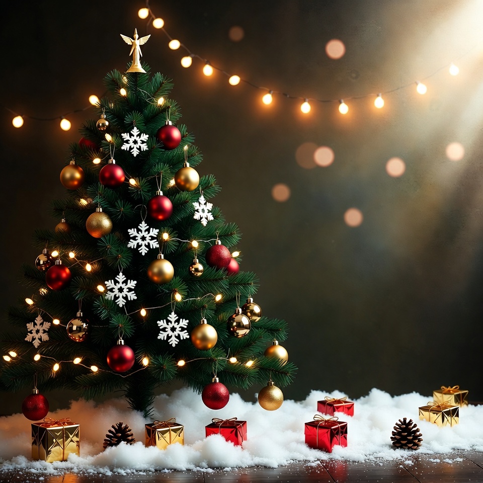 Festive Christmas Tree with Lights and Gifts Festive Christmas Tree with Lights and Gifts