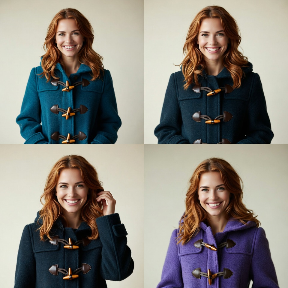 Smiling redhead woman in toggle coats Smiling redhead woman in toggle coats