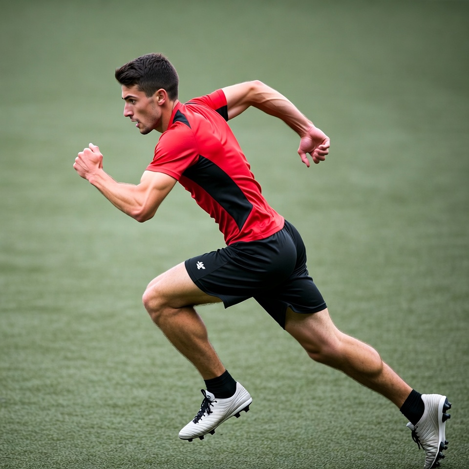 Athletic man sprinting on soccer field Athletic man sprinting on soccer field