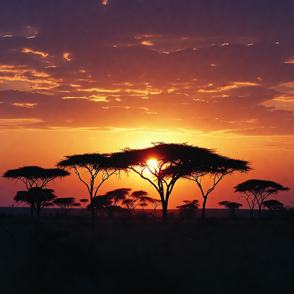 Acacia Trees Silhouette at Sunset Acacia Trees Silhouette at Sunset