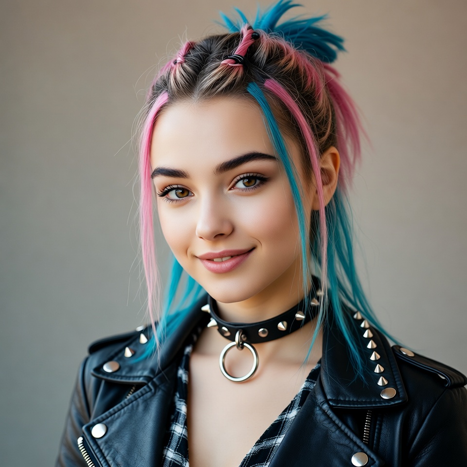 Woman with pink blue spiked hair Woman with pink blue spiked hair