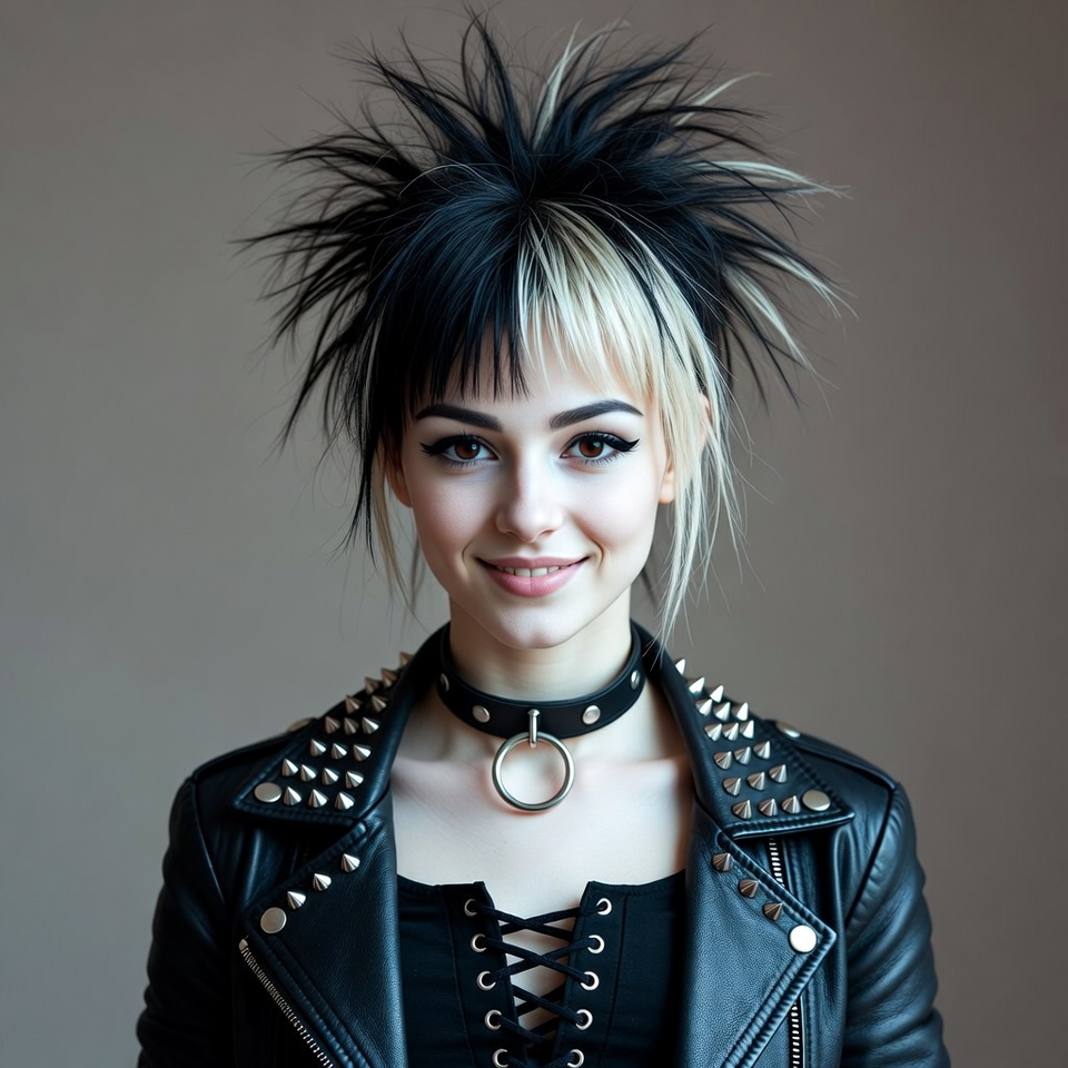 Woman with spiky black white hair Woman with spiky black white hair