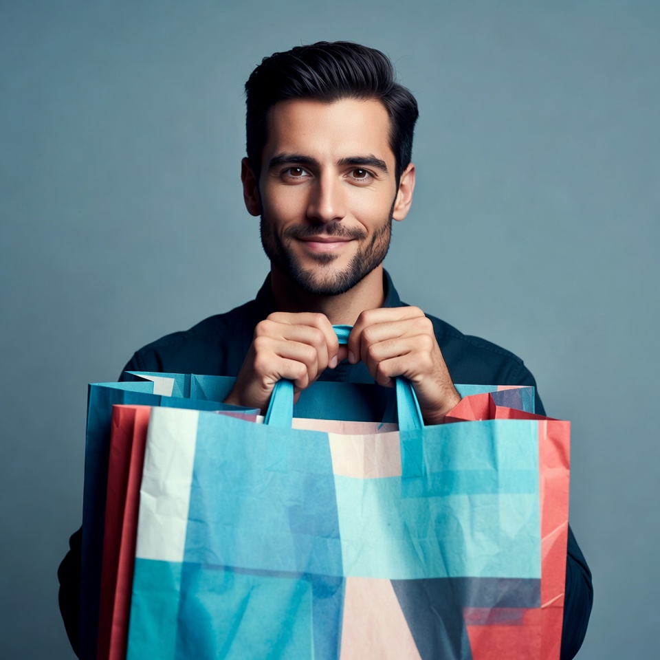 Man holding colorful shopping bags Man holding colorful shopping bags