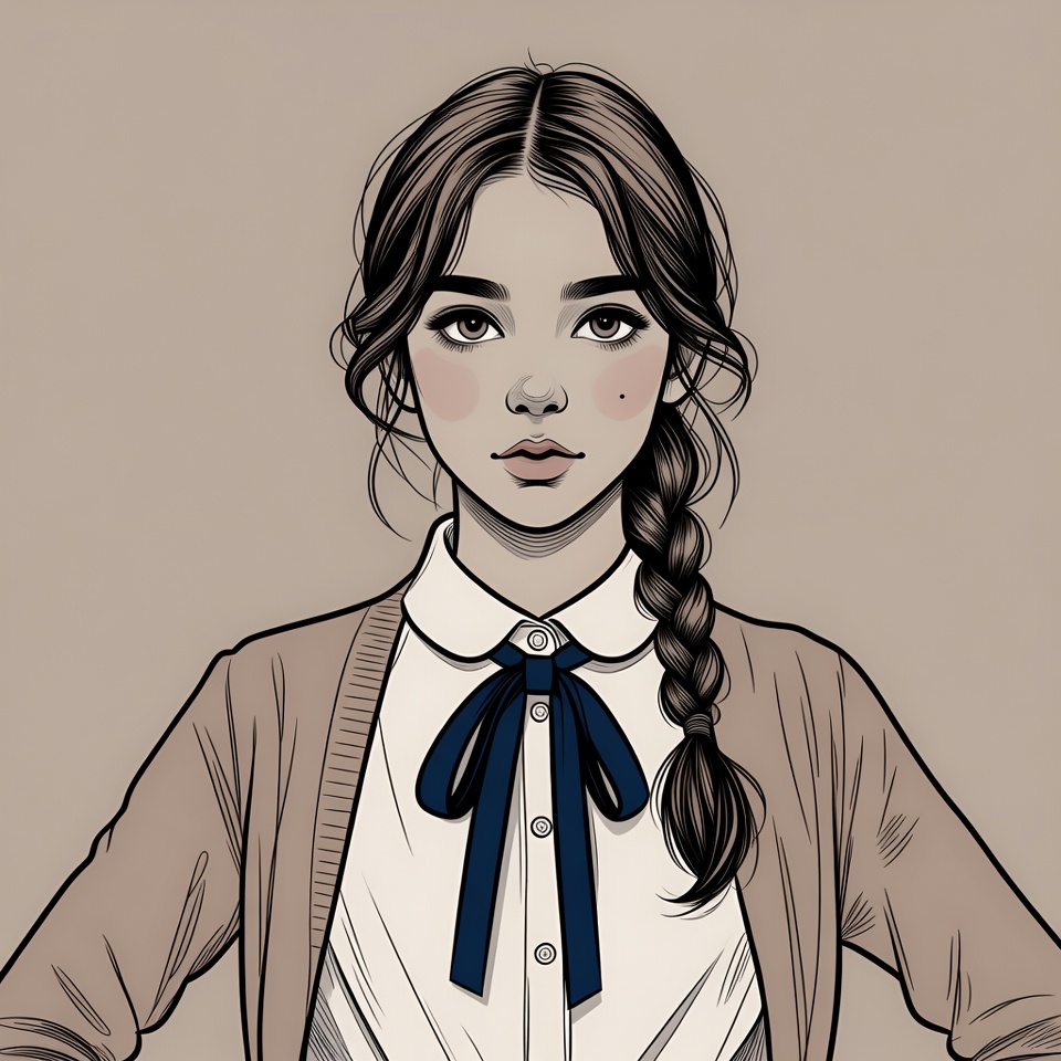 Young woman with navy bow collar Young woman with navy bow collar