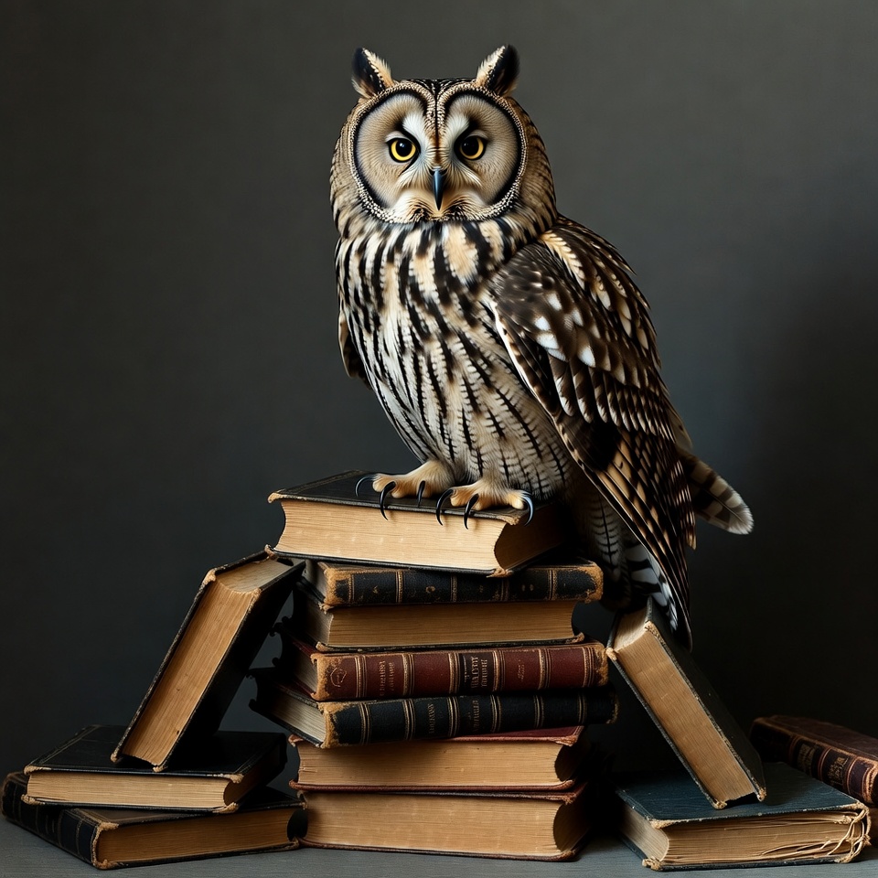 Barred Owl Perched on Books Barred Owl Perched on Books