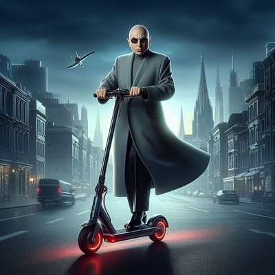 Man rides electric scooter in city