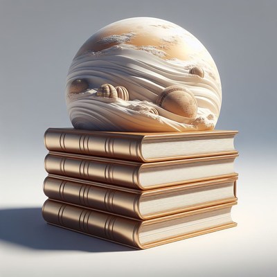 Textured sphere on stacked books