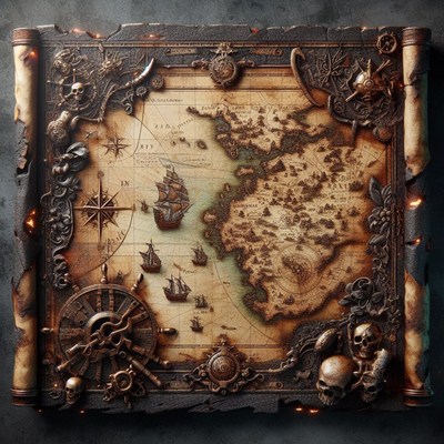 Ornate antique nautical map with ships