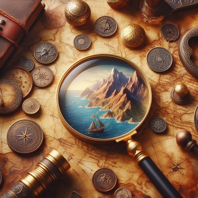 Magnifying glass on vintage map