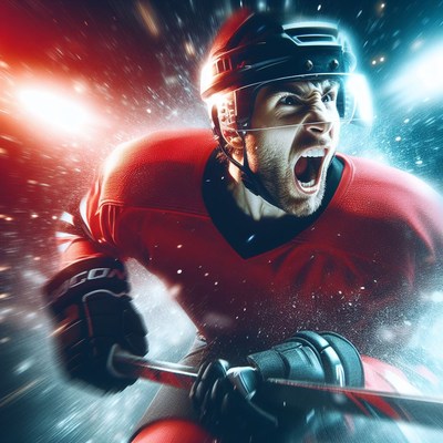 Hockey player shouting on ice