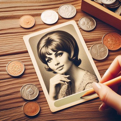 Woman's vintage photo on wooden table
