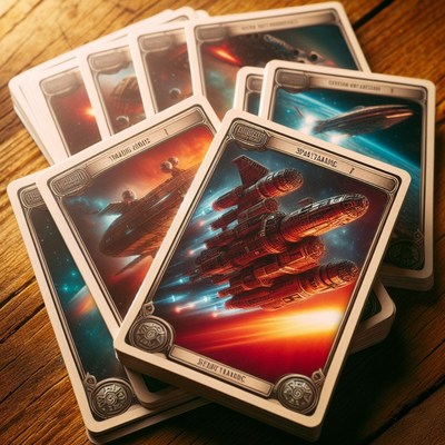 Spacecraft cards on wooden table