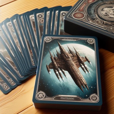 Spacecraft card deck on wooden table