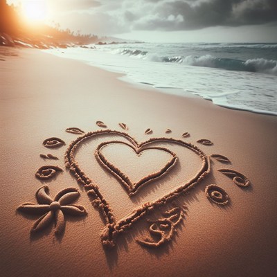 Heart drawn in beach sand