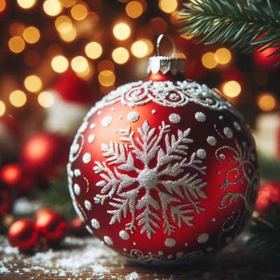 Red ornament with snowflake design