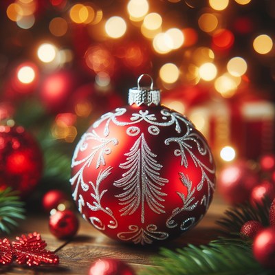 Red christmas ornament with lights